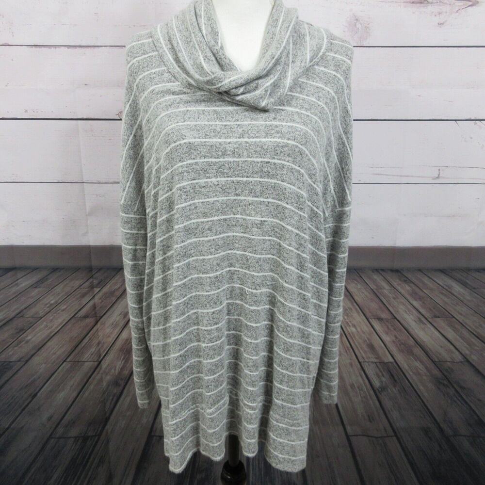 Buckle Shirt Top Womens‎ Large Gray Brushed Knit Cowl Neck Boxy Soft Cozy Tunic